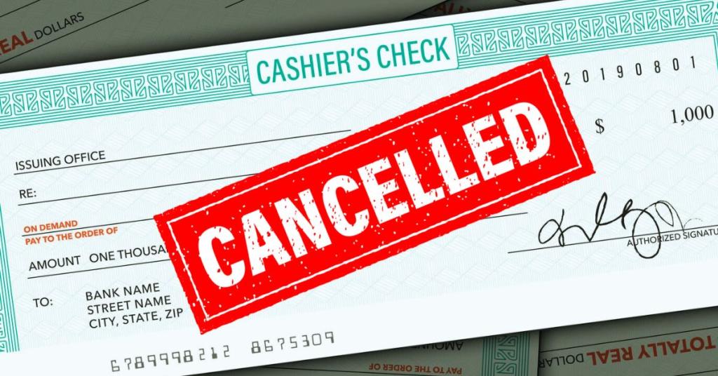 can a bank cancel a cashier's check